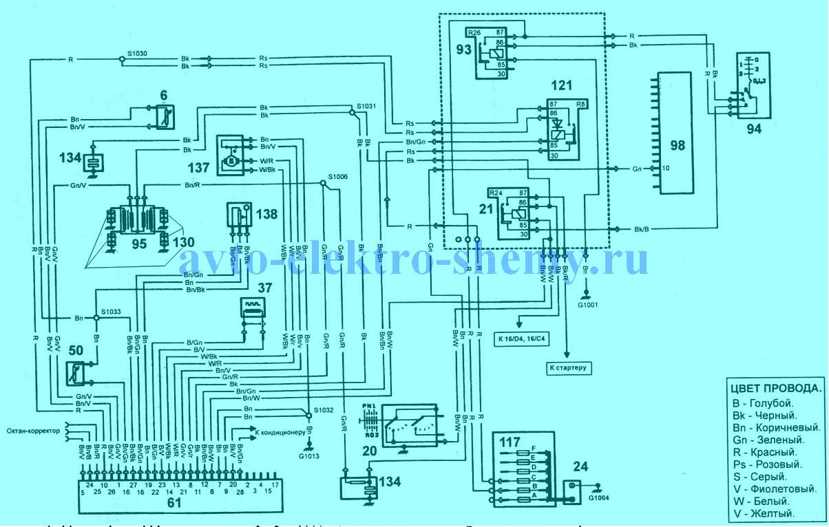 Электросхема системы зажигания (двигатели CVH 1,6 л с автоматической коробкой передач) автомобилей Ford Escort 